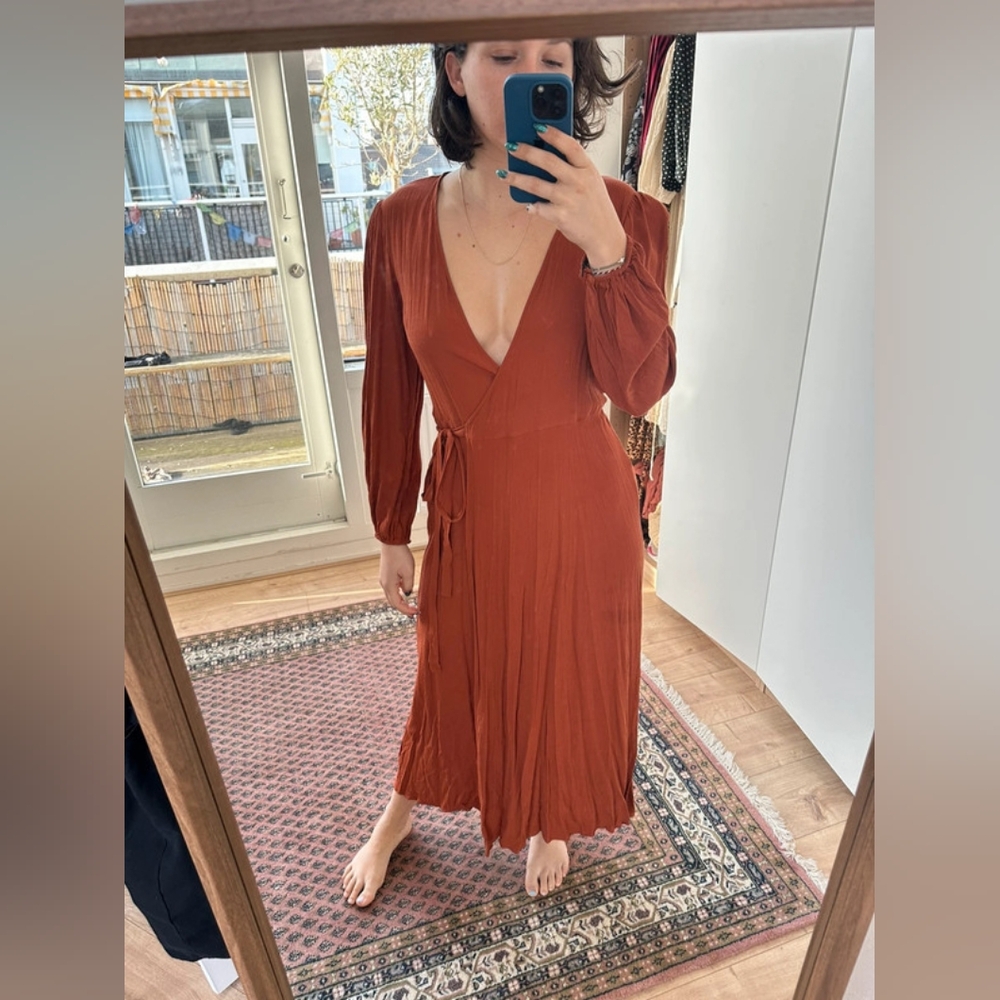 Elegant Rust Wrap Dress